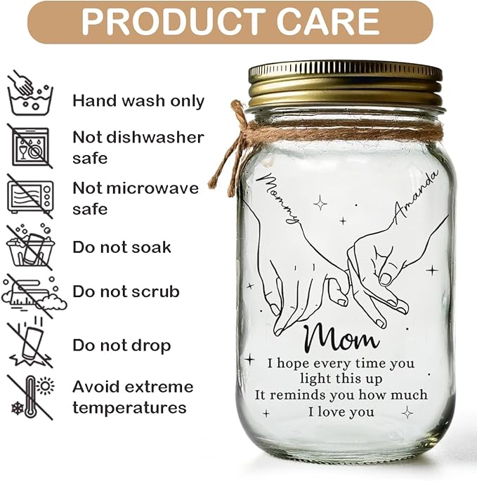 Mom, The Heart Of The Family Personalized Mason Jar Light, Mothers Day Birthday Gifts for Mom Grandma Sister Family, Mother Daughter Gifts for Her, Centerpiece Table Decorations