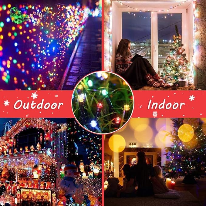 Multicolor Outdoor Christmas Lights - 105FT 300 LED, Indoor, Waterproof, Xmas Tree Decorations, Garden Party