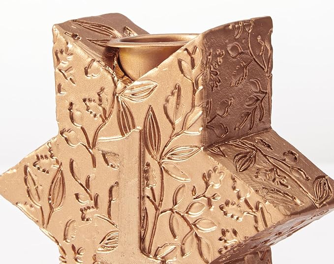 WDS WONDROUS Christmas Candle Holders Set of 4 – Gold Hexagon Snowflake Candlestick Holder, Taper Candle Holders for Christmas Table Centerpieces, Xmas Home Decor