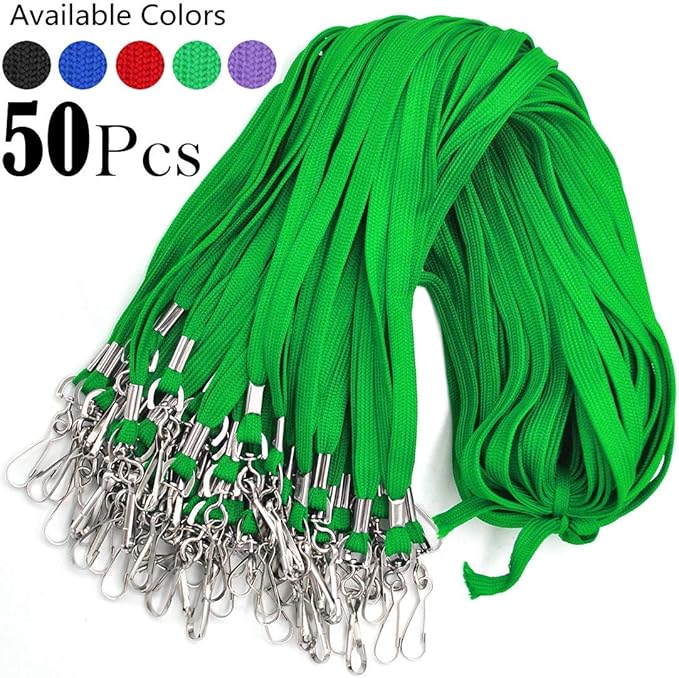 Name Tags Green Lanyards/Badge Holder Pairs Woven Round Lanyard & Horizontal Sealable Waterproof Clear Plastic ID Card Lanyards with id Holder Name Badges (Green, 50 Pack)