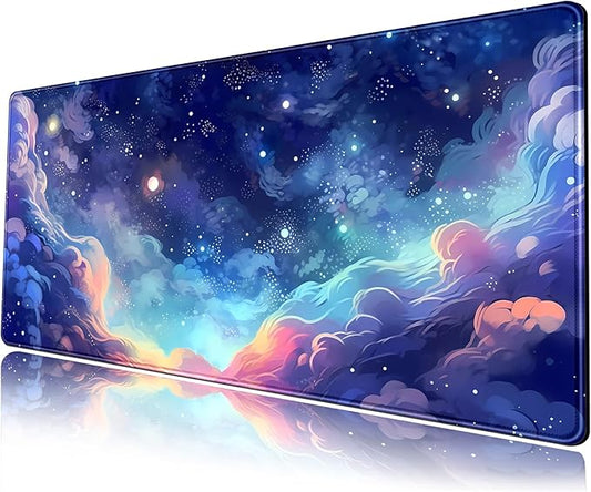 Pastel Anime Space Desk Mat Nebula View Cute Aesthetic Desk Pad Stars Galaxies Deep Dark Blue Cosmos Large Mouse Pad Extended Gaming Mousepad XL Laptop Keyboard Mouse Mat 31.5"x11.8"