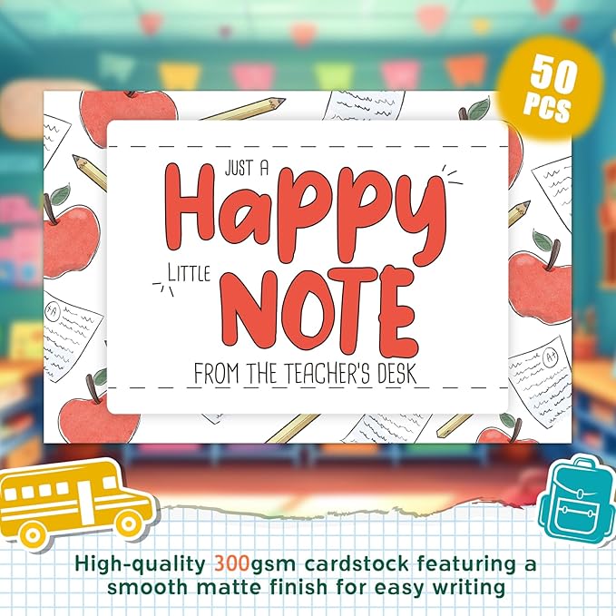 LOVEDMORE Happy Note from Teachers Desk Cards, Teacher Mail for Elementary Classroom Rewards to Students