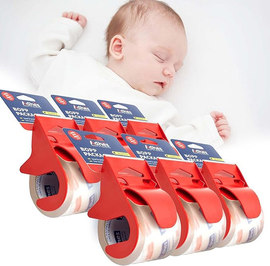 ADHES No Noise Shipping Packing Tape, 48mm x 20m, 6 Tape Rolls with Dispensers, Heavy Duty Packing Tape for Moving Boxes-Moving Tape Strong Adhesive Packaging