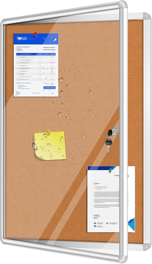 Magula 24"x18" Enclosed Cork Bulletin Board Tamper-Proof Dispaly Case, Aluminium Frame, Shatter Resistant Lockable Bulletin Board, Enclosed Cork Board for School, Office, Commercial, Hospital etc