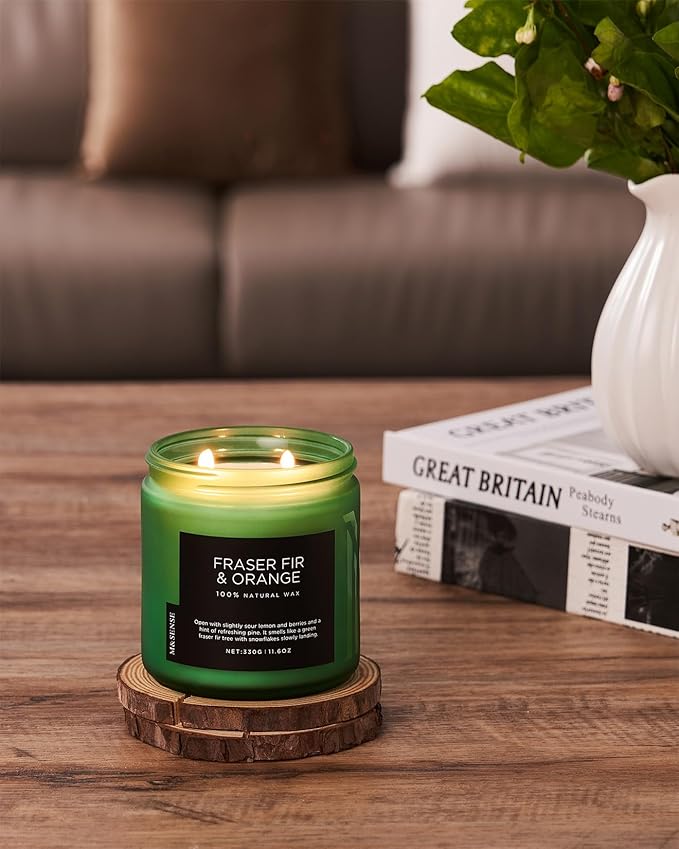 M&SENSE Fir & Orange Scented Candle, 11.6oz Soy Wax Non Toxic for Home Up to 70 Hours, 2 Cotton Wick Christmas Tree Scent Holiday Aromatherapy Candle for Relaxation