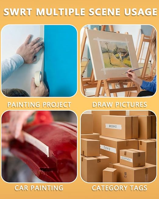 SWRT Masking Tape 0.75 inch x 55 Yards x 10 Rolls (550 Total Yards), Adhesive Painting Tape Bulk for General Purpose Beige White Color for Painting, Crafting, School Stationery, Arts, Home Use etc