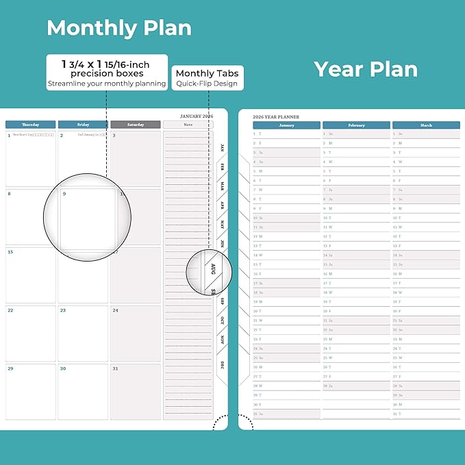 Weekly Monthly 2026 Planner (Jan.26-Dec.26),11.5"x8.5",12 Months Agenda Plan with Month Tabs & Pocket,Expenses/Note Pages, Appointment Book Calendar with Vegan Leather Cover,Light Blue