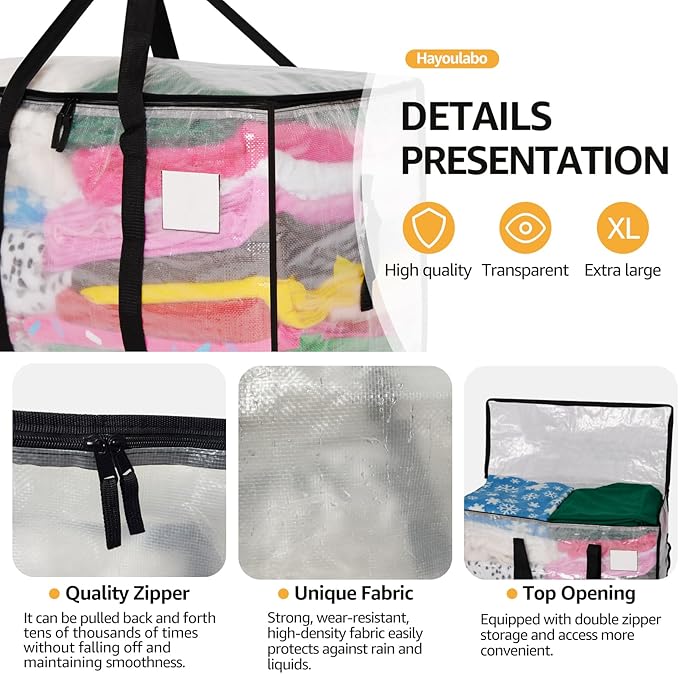 Moving Bags Heavy Duty Extra Large, Alternative for Moving Boxes & Moving Supplies,Clear Storage Bins with Lids, Plastic Packing Tote, Storage Bags for Clothes with Handles & Zippers(Clear, 2 Pack)