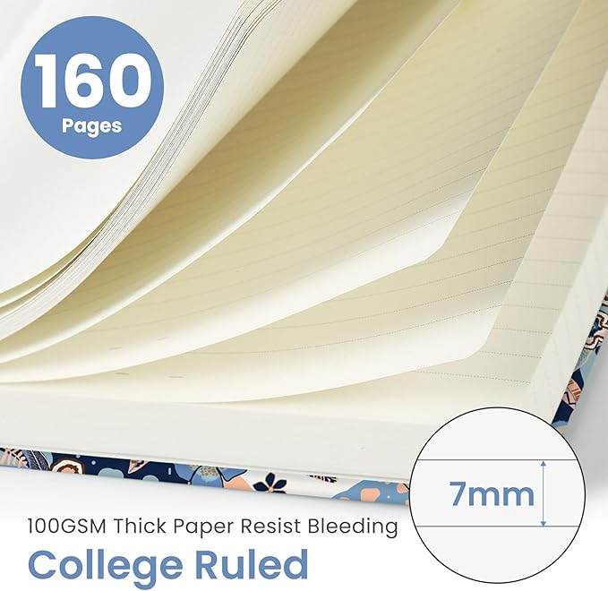 Lined Journal Notebook for Women & Men, Hardcover Leather Journal for writing, A5 College Ruled Notebook for Work & Note Taking, Perfect for Office School Home Supplies, 160 Pages, Lineage Floral