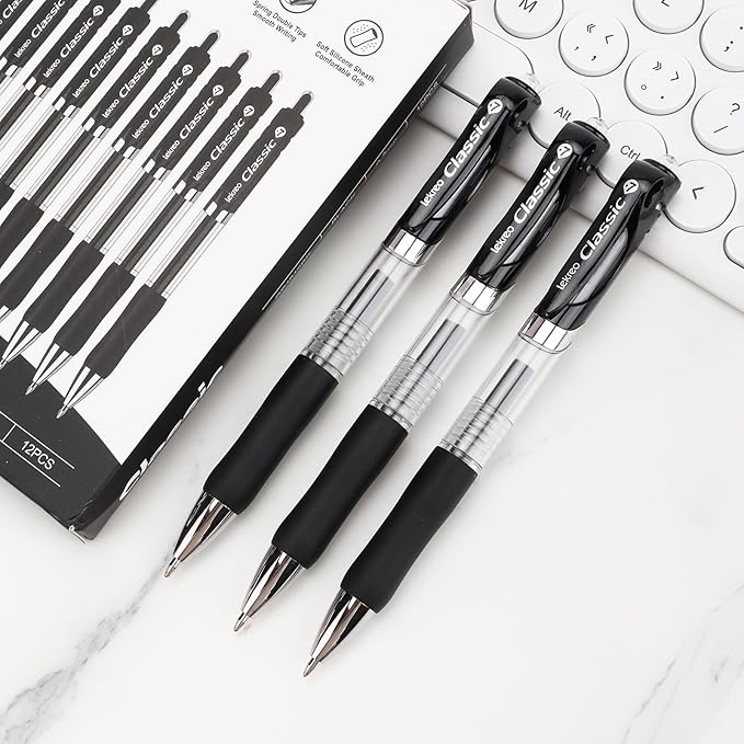 Classic Retractable Gel Roller Pens, 0.7mm Fine Point (Black Ink- 12 Packs)