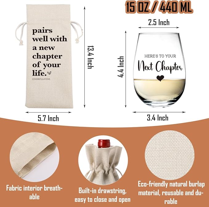 New Chapter Wine Bag Glass Set Farewell Gifts for coworkers Going Away Gift for Friends New Beginning New Business Owner New Job Gifts for Coworker Boss Teacher
