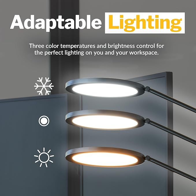 Vari LED Studio Lamp- Varidesk Modern Desk Lamp for Home Office- Flexible Positioning, Stable Base- Three Color Settings- Bright Task Lamp- Ideal for Study Area and Workspaces