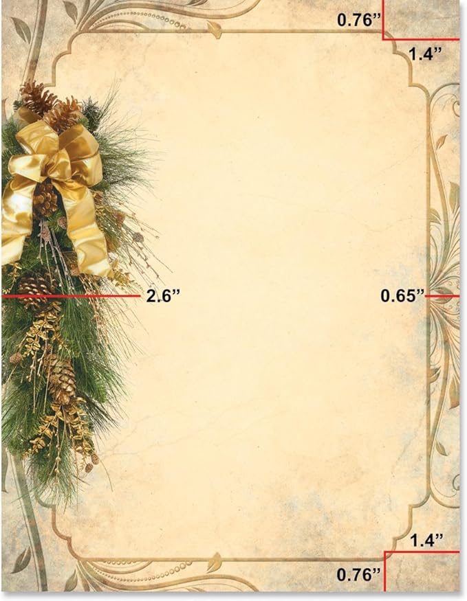 PaperDirect Vintage Gold Holiday Elegance Christmas Winter Theme Stationery, Border Paper, Letterhead 8.5 x 11, 100 sheets, Elegant Premium Writing Paper, Decorative Printer Paper