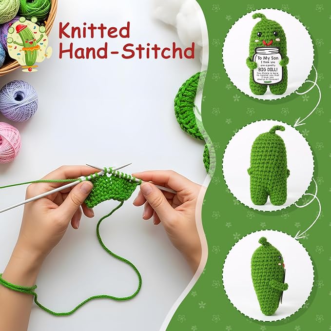 MAMAGIFTREE Funny Son Birthday Gifts Christmas, Stocking Stuffers for Kids or Adults Son, Unique Son Gifts from Mom or Dad, to My Son Present- Handmade Crochet Pickle for Son in Law Gifts