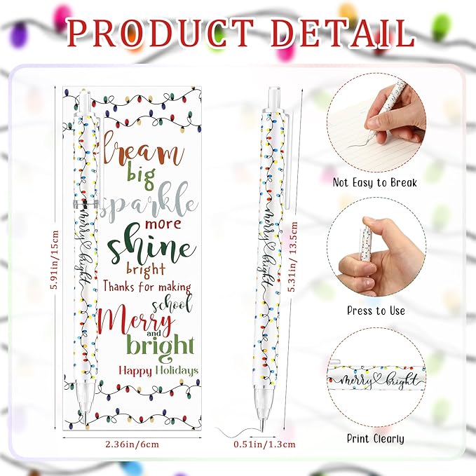 100 Sets Christmas Pens Bulk Christmas Employee Appreciation Gifts Bulk String Lights 0.7 mm Mechanical Pencils with Bookmarks Coworkers Xmas Gifts for Staff Teacher Office Team