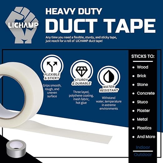 Lichamp Clear Duct Tapes Heavy Duty, Waterproof No Residue Clear Duct Tape for Packaging Taping Sealing Repairing Tying, Thick & Wide Tape for DIY or Commercial Use, 2 inches x 25 Yards