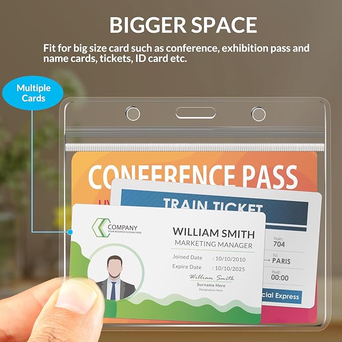 Large Horizontal Badge Holder Bulk 50 Pack,4x3/4.5"x3.5"/4.5"x3.9"/4.5" x4 ID Badge Holder with Soft Edge- Sealable,Extra Thick Waterproof ID Name Tag Holder PVC Card Holders