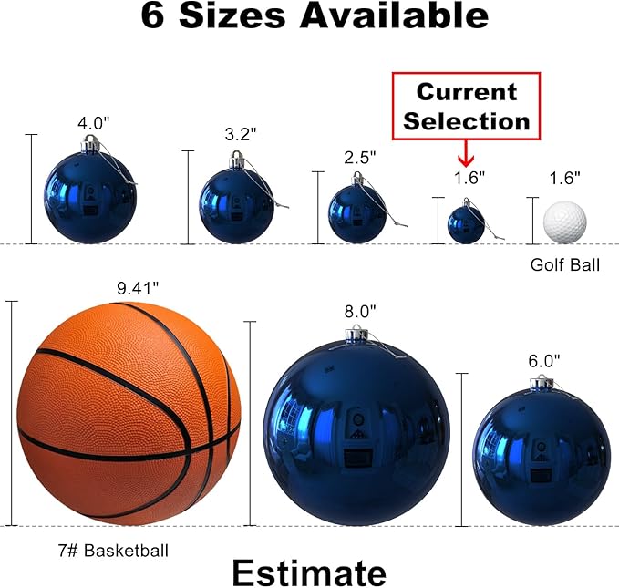Navy Blue 1.6" Small Christmas Balls Christmas Tree Decoration Ornaments Shatterproof Hanging Balls for Birthday Halloween Holiday Wedding Decorations Set of 12pcs
