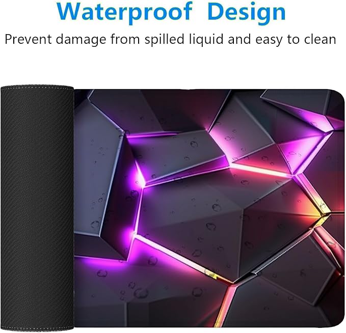 Neon 3D Geometry Desk Pad Mouse Pad Colorful Crack Cool Extended Gaming Mouse Pad Mat with Stitched Edge Non-Slip Base Big Mouse Pad Office Computer Keyboard Laptop Home 31.5"x11.8"