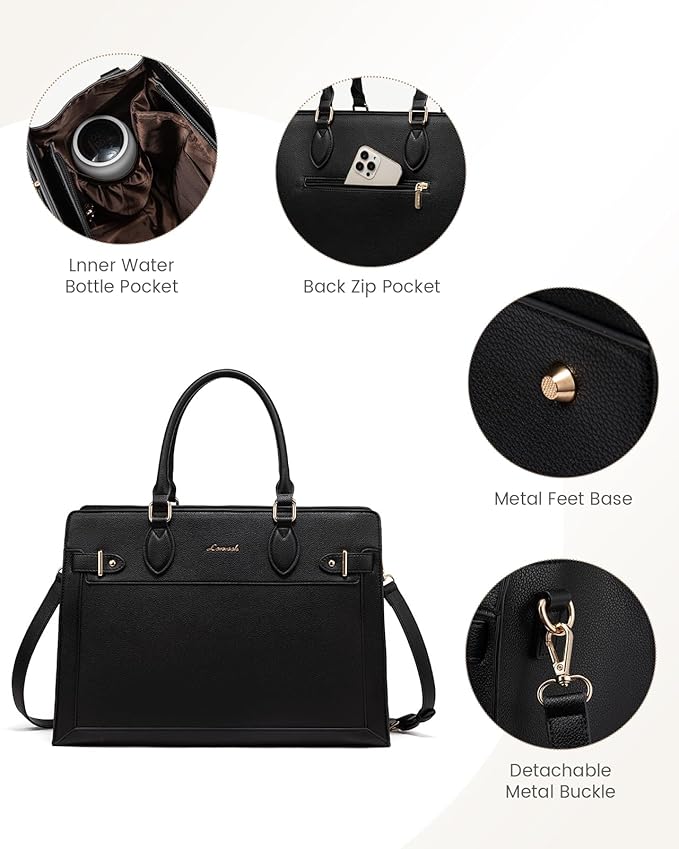 LOVEVOOK Laptop Bag for Women, 17 Inch Large PU Leather Tote Bag, Professional Teacher Work Bag, Waterproof Business Computer Briefcase, Shoulder Tote Purse for Office