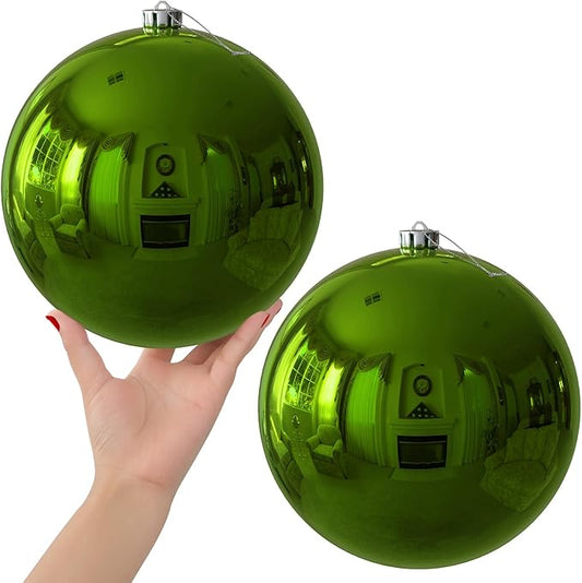 Lime Green 8.0" Extra Large Christmas Ornaments - Christmas Tree Decoration Balls Shatterproof Hanging Shiny Balls for Birthday Holiday Wedding Decorations Set of 2pcs