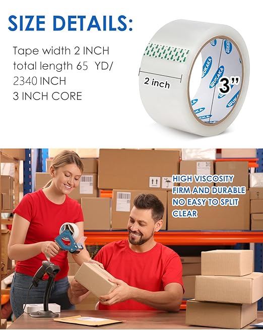 Packing Tape, 36 Rolls Clear, 2 Inches Wide, 60 Yards Per Roll, for Shipping, Packaging, Moving & Sealing