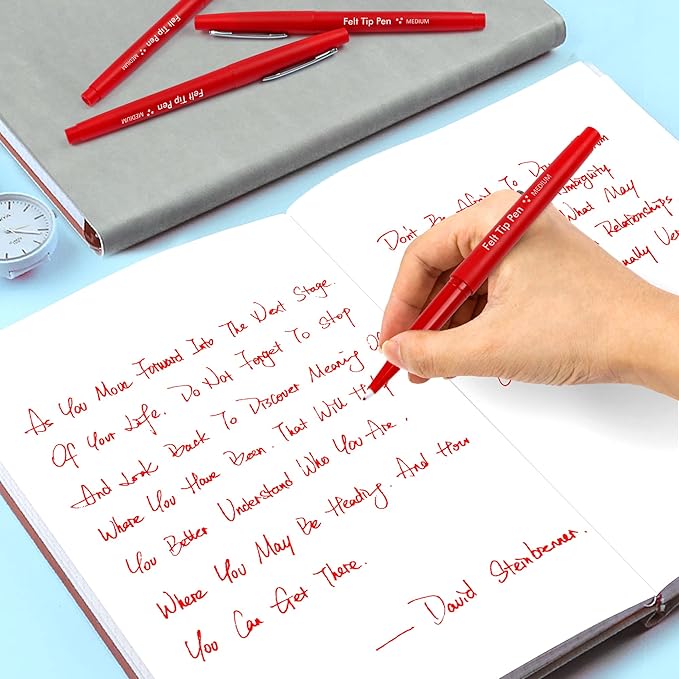 Lelix Felt Tip Pens, 30 Red Pens, 0.7mm Medium Point Felt Pens, Felt Tip Markers Pens for Journaling, Writing, Note Taking, Planner, Perfect for Art Office and School Supplies
