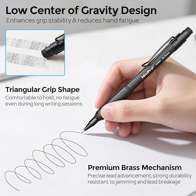 Nicpro 0.7 mm Mechanical Pencil Set with Case, 3PCS HD1000 Mechanical Pencils 0.7 With 6 Tube HB Lead Refills, Eraser, Weatherproof Barrel for Outdoor Writing Drafting Drawing Sketching