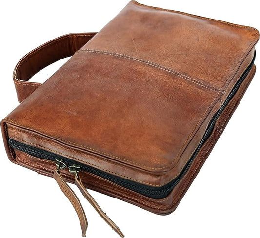 Leather Bible Cover Book Cover Planner Cover with Handle and Back Pocket (Small)