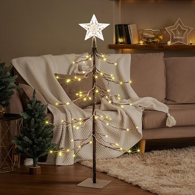 LIGHTSHARE 3 ft. Snowy Fir Tree, 72 LED Lights, for Indoor and Outdoor Use, Warm White, for Home Festival Party Christmas (3FT)