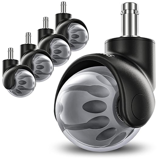 Lifelong Office Chair Wheels Replacement - 2 Inch Heavy Duty Rolling Chair Casters, Safe for All Floor and Carpet, Set of 5, Rubber Desk Chairs Wheels Universal Fit