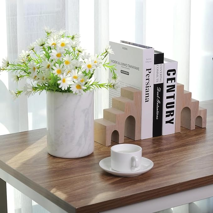 Natural Marble Book Ends for Shelves, Decorative Bookends for Heavy Books, CastleGuard Bookend Book Holder Stopper for Home Office Desk Bookshelf Decoration, Turkey Natural Marble, Set of 2