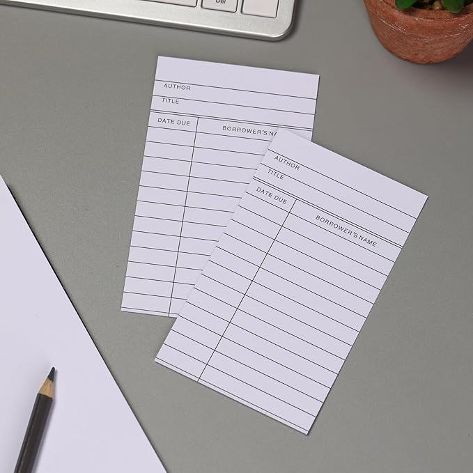 Library Cards, Checkout Catalog Book Card, Library Checkout Index Card, Due Date Notecard for Record Keeping (3x5 in,200 Count)