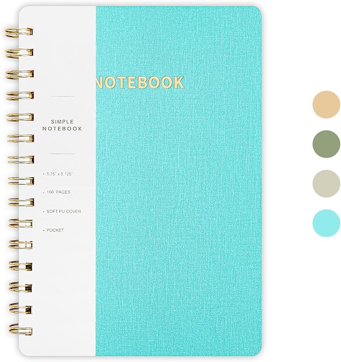 Lined Spiral Notebook College Ruled A5 Journal Book for Note Taking, 160 Pages Writing Journal for Office and Home School Supplies 5.75x8.125 inch - MintGreen