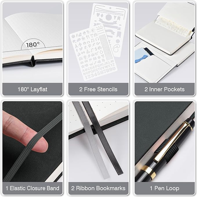 OMEYA Dotted Journal Notebook 3 Pack, A5 Hardcover Notebook with 120gsm Thick Dotted Paper, Leather Journals for Women, Men, Dot Grid Notebook Journal for Writing, Notebooks for Work, 5.75" × 8.38"