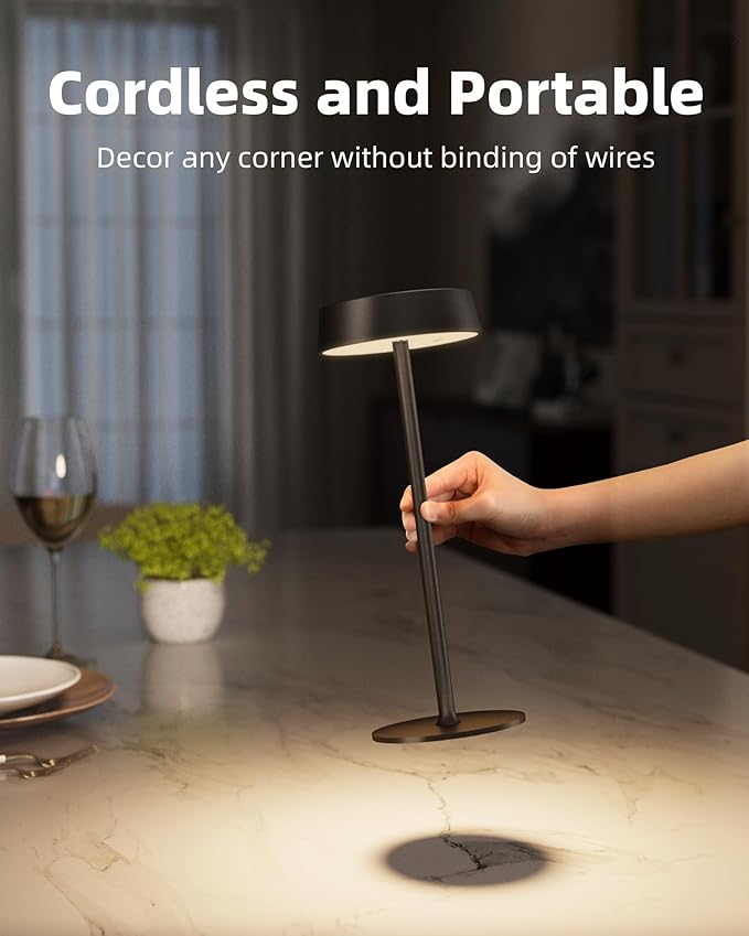 Cordless Lamp, Outdoor Waterproof, Dimmable Touch Control 3 Color Temperature, Battery Operated Portable, RGB, LED Memory Function, Rechargeable Table Lmap, Desk Lamp, Patio Dinning Restaurant Kitchen