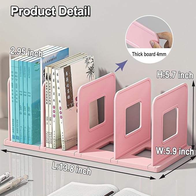 Lemical 4 Section Divider File Folder Holder Desk Book Organizer Desktop Bookshelf File Organizer Portable Plastic Kitchen Under Sink Organizer Pot Rack Handbag Sorter (Pink)