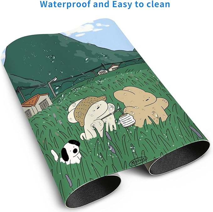 MAYCARI Cute Desk Mat Cartoon Desk Pad Mouse Pad Kawaii Large Green Rabbit Dog Gaming Mousepad XXL Laptop Keyboard Desktop Writing Pad for Girls Students 31.5"X15.7"