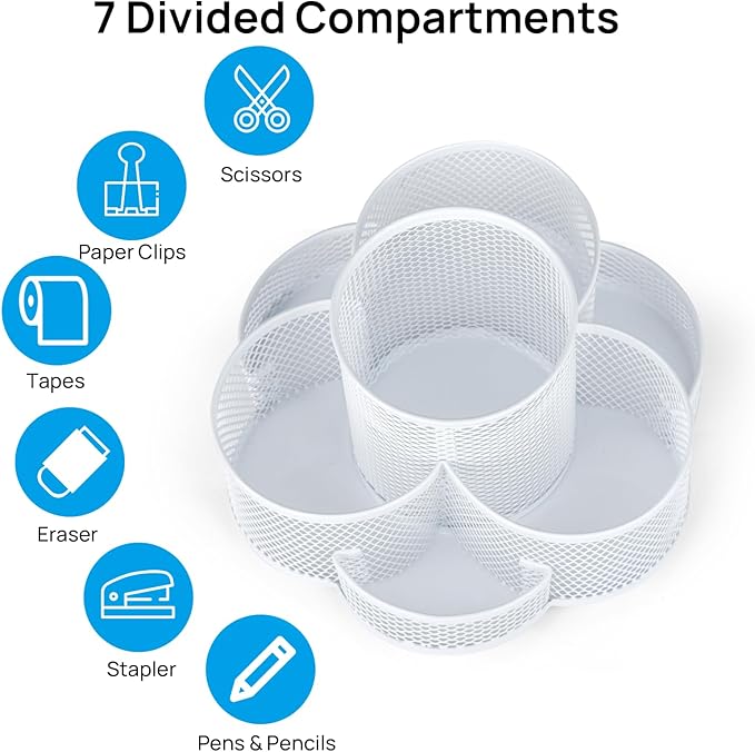 Pen Holder for Desk, Rotating Pencil Holder, Cup Holder for Desk Office, Pen Organizer (Pure White)