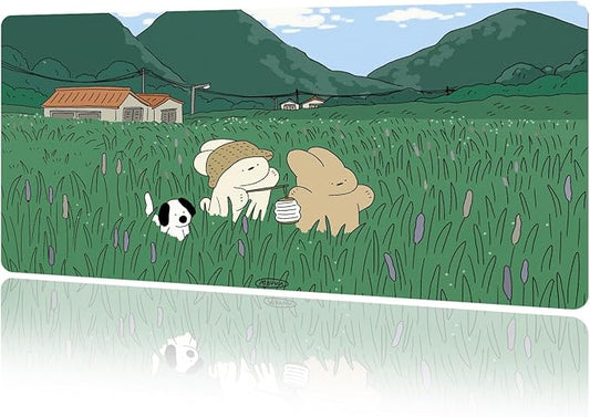 MAYCARI Cute Desk Mat Cartoon Desk Pad Mouse Pad Kawaii Large Green Rabbit Dog Gaming Mousepad XXL Laptop Keyboard Desktop Writing Pad for Girls Students 31.5"X15.7"
