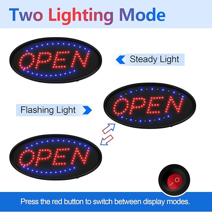 LED Open Sign for Business, Neon Open Sign with High Brightness Flashing Electronic Billboard, Lighted Open Sign with Two Flashing Modes for Walls, Window, Bar, Hotel,Shop (19"x10")