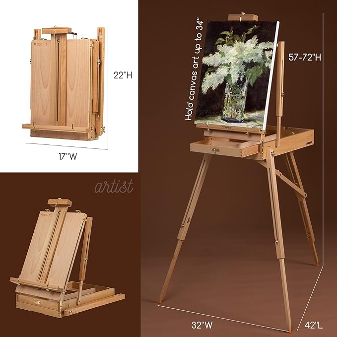 MEEDEN Oil Painting Set with French Easel, Paint Kit with Easel,7x100ml/3.38oz Paint, Paintbrushes,Canvas & Oil Painting Supplies for Adults &Artists