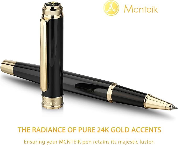 317 Rollerball - Stunning Luxury Black Lacquer Pen with 24K Gold Finish, Schmidt Black Ink Refill, Best Gift Set for Men & Women, Executive Office, Christmas, Nice Classic Pens-Black