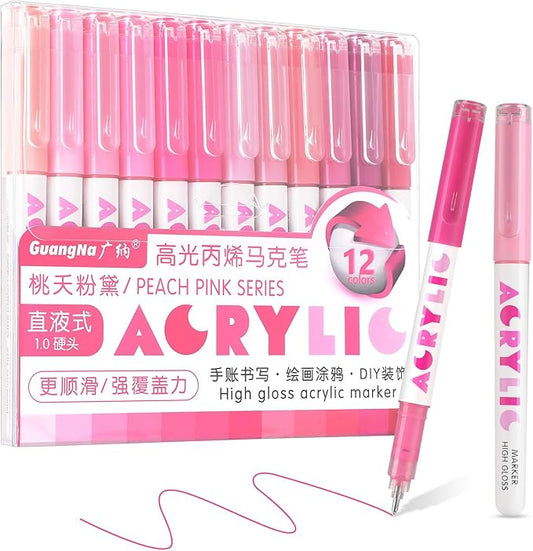 kander Direct High Gloss Acrylic Marker, 12 Colors Acrylic Paint Pens with Bullet Tip, Nicety Fine Tip Gel Pens for Teenagers, Multi-Purpose Art Supplies for Rock Painting, Crafts, DIY