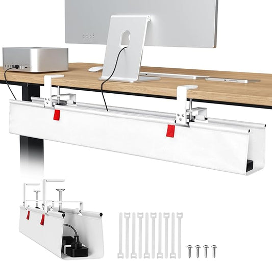 Univivi No Drill Under Desk Cable Management Tray, 36" Cord Organizer for Table, Clamp/Screw Mount Desk Cable Management, Premium Fabric Cable Management Tray for Office, Home