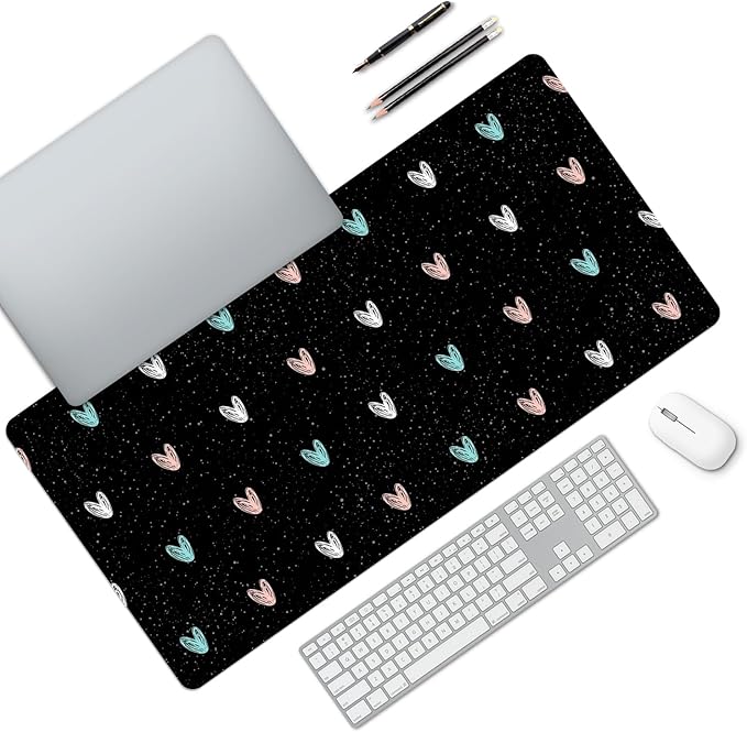 MAYCARI Cute Desk Mat Cartoon Desk Pad Mouse Pad Kawaii Large Love Heart Gaming Mousepad XXL Laptop Keyboard Desktop Writing Pad for Girls Students 31.5"X15.7"