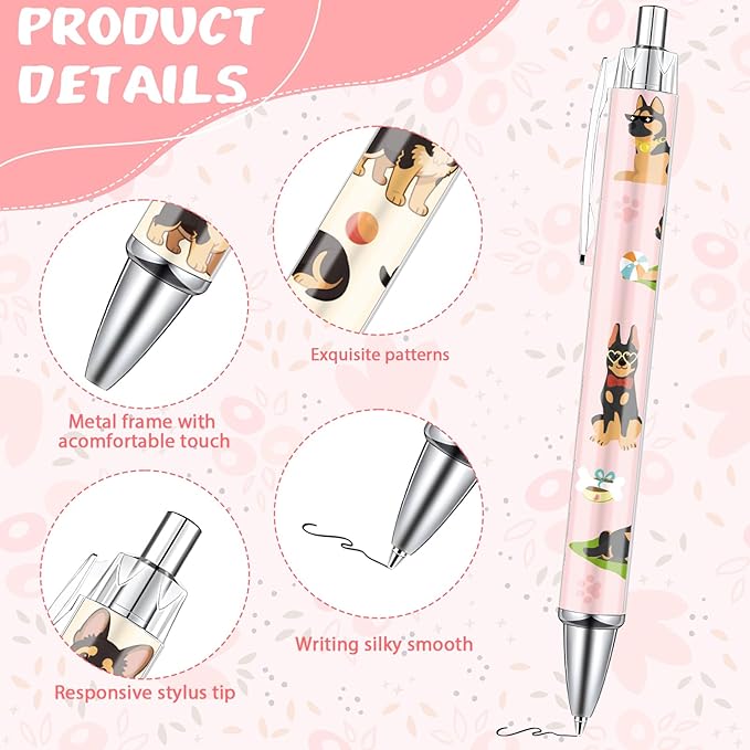 German Shepherd Ballpoint Pens Gifts 24Pcs Cartoon Dogs Pen Set Animal Retractable Smooth Writing Ballpoint Pen Gift for Women Teacher Students Dog Lovers Teen Office School Party Supplies