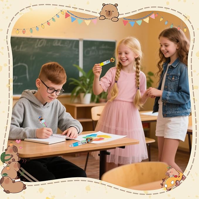 CZWZ 30Pcs Mini Multicolor Pens in One 4-in-1 Cute Pens Bulk for Kids, Ballpoint Pen for Birthdays and Children's Parties, Fun Gifts Assorted Ink Kawaii Pen(Capybara)