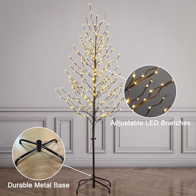 Lightshare Set of 3 Star Light Trees Christmas Decorations, Including 3 feet, 5 feet, and 6 feet, Warm White Christmas Tree, Brown Branch