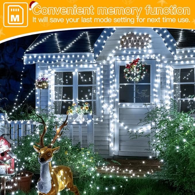 Ollny Christmas Lights 1000 LED 330 FT, IP67 Waterproof Plug in Christmas Tree Lights with Remote, 8 Modes, 3 Timers, Dimmable, House Xmas Indoor Decorations Outdoor String Lights (Cool White)